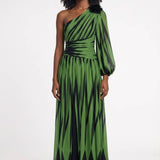 Groene One Shoulder Maxi Jurk met Print