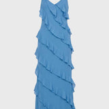 Lichtblauwe Maxi Jurk met Volants