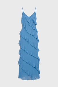Lichtblauwe Maxi Jurk met Volants