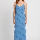 Lichtblauwe Maxi Jurk met Volants