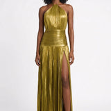 Blauwe Metallic Maxi Jurk met Split