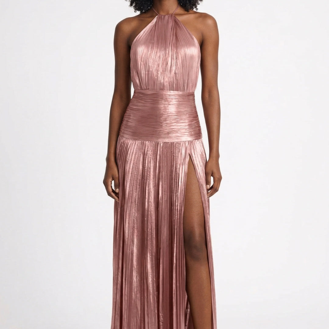 Blauwe Metallic Maxi Jurk met Split