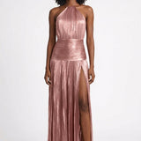 Blauwe Metallic Maxi Jurk met Split