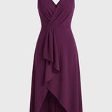 Paarse Elegante Overslag Midi Jurk
