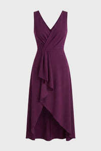 Paarse Elegante Overslag Midi Jurk