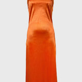 Oranje Satin Midi Jurk met Bandjes