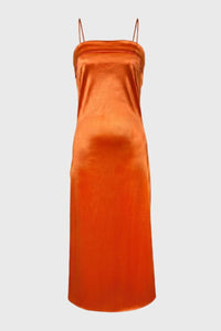Oranje Satin Midi Jurk met Bandjes
