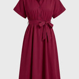 Bordeaux Midi Jurk met Strikceintuur