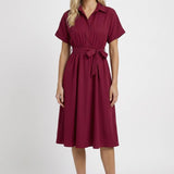 Bordeaux Midi Jurk met Strikceintuur