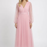 Bordeaux Elegante Tule Midi Jurk