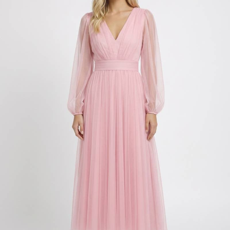 Bordeaux Elegante Tule Midi Jurk