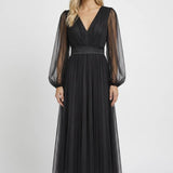 Bordeaux Elegante Tule Midi Jurk