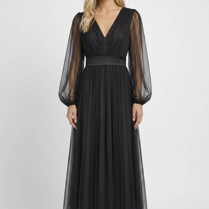 Bordeaux Elegante Tule Midi Jurk