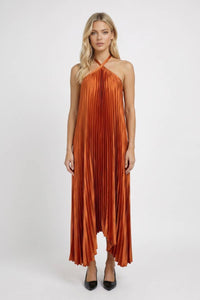 Midi Jurk Dames - Geplisseerd Halter | Asymmetrische Zoom