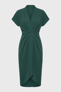 Groene Elegante Midi Jurk met Overslag