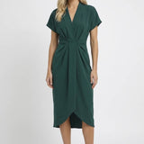 Groene Elegante Midi Jurk met Overslag