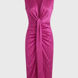 Roze Elegante Satin Midi Jurk