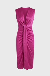 Roze Elegante Satin Midi Jurk