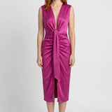 Roze Elegante Satin Midi Jurk