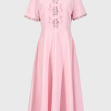 Roze Elegante Midi Jurk met Strikdetails