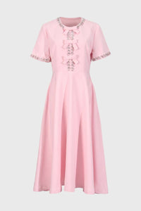 Roze Elegante Midi Jurk met Strikdetails