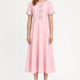 Roze Elegante Midi Jurk met Strikdetails
