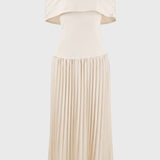Crème Elegante Off Shoulder Midi Jurk