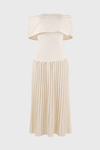 Crème Elegante Off Shoulder Midi Jurk