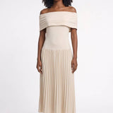 Crème Elegante Off Shoulder Midi Jurk