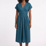 Blauwe Midi Jurk met V Hals