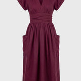 Blauwe Midi Jurk met V Hals