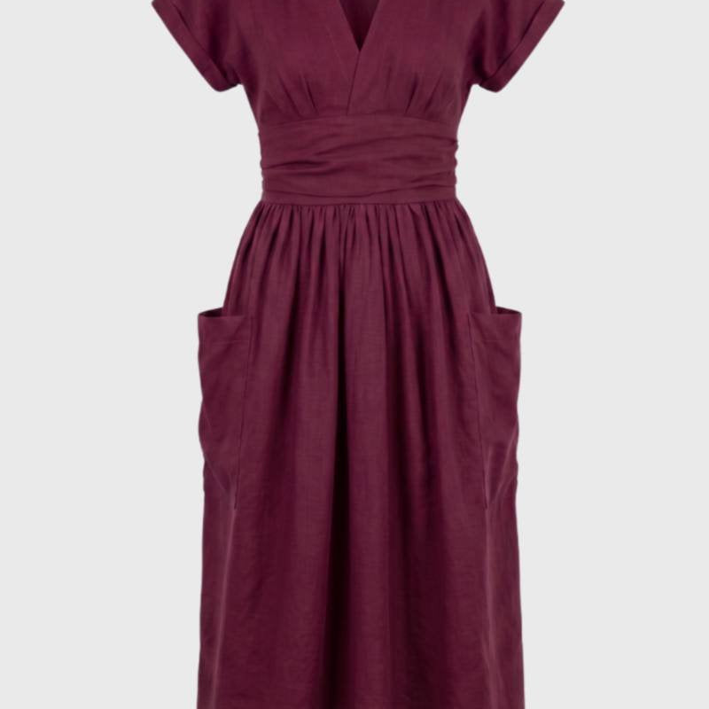 Blauwe Midi Jurk met V Hals