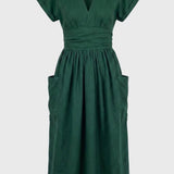 Blauwe Midi Jurk met V Hals