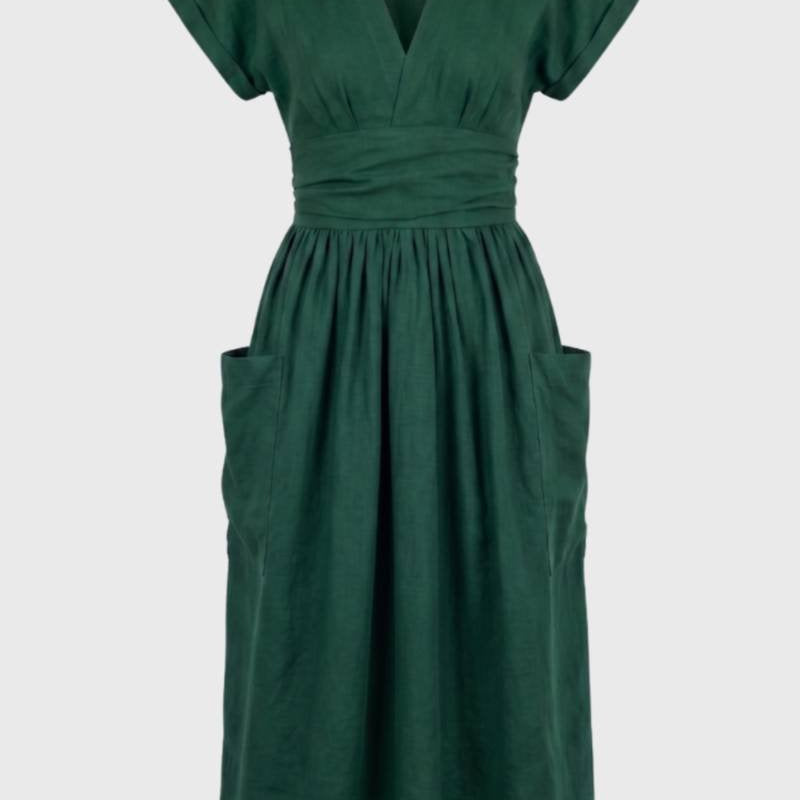 Blauwe Midi Jurk met V Hals