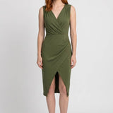 Groene Overslag Midi Jurk met Split