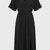 Zwarte Elegante Midi Jurk met V Hals