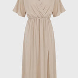 Zwarte Elegante Midi Jurk met V Hals