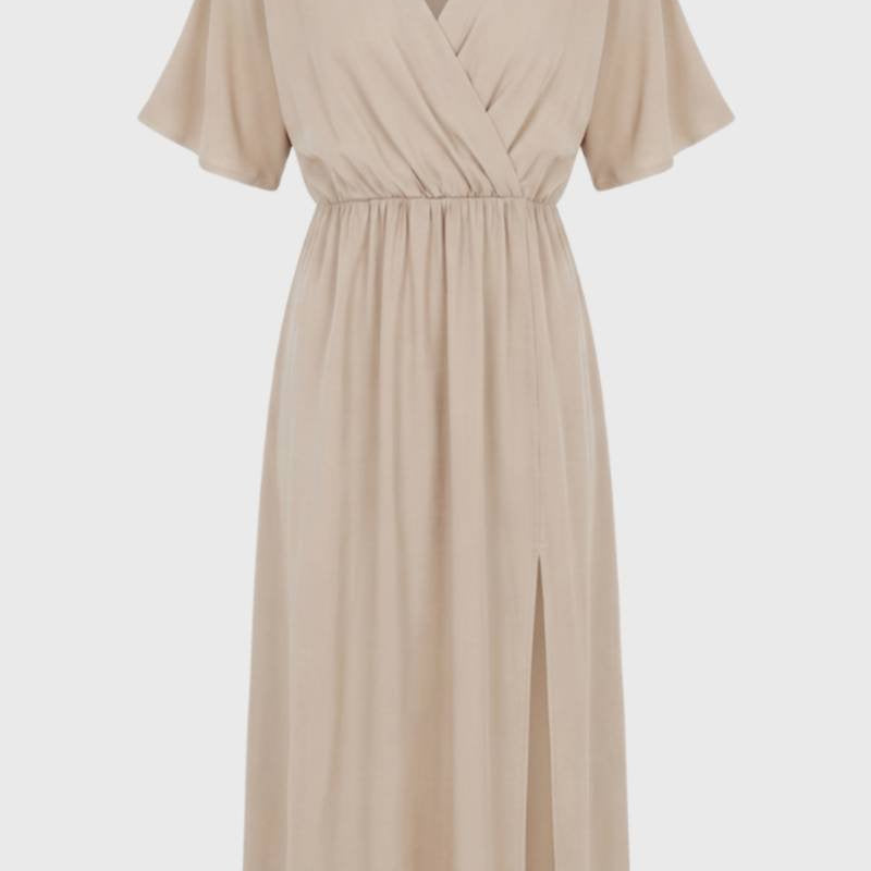 Zwarte Elegante Midi Jurk met V Hals
