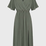 Zwarte Elegante Midi Jurk met V Hals