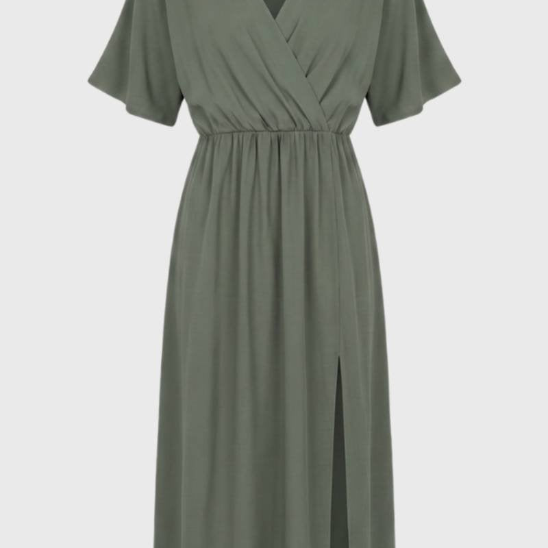 Zwarte Elegante Midi Jurk met V Hals