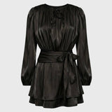 Elegante Mini Jurk met Ruches en Tailleband