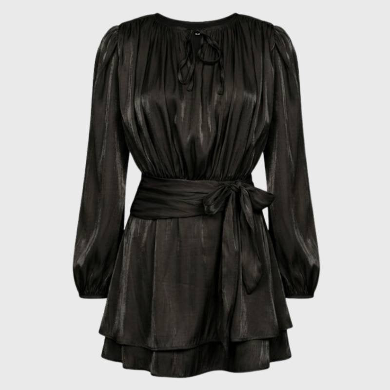 Elegante Mini Jurk met Ruches en Tailleband
