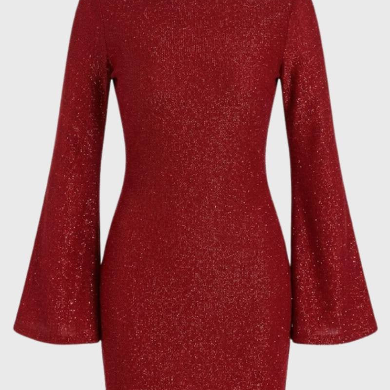 Zwarte Glitter Mini Jurk met Wijde Mouwen