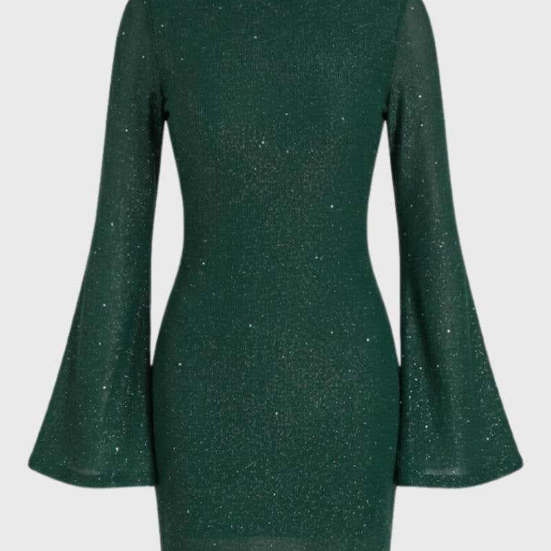 Zwarte Glitter Mini Jurk met Wijde Mouwen
