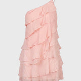 One Shoulder Mini Jurk met Ruches en Gelaagde Look