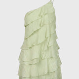 One Shoulder Mini Jurk met Ruches en Gelaagde Look