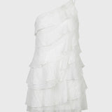 One Shoulder Mini Jurk met Ruches en Gelaagde Look