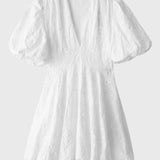 Witte Elegante Mini Jurk met Pofmouwen