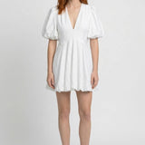 Witte Elegante Mini Jurk met Pofmouwen