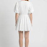 Witte Elegante Mini Jurk met Pofmouwen